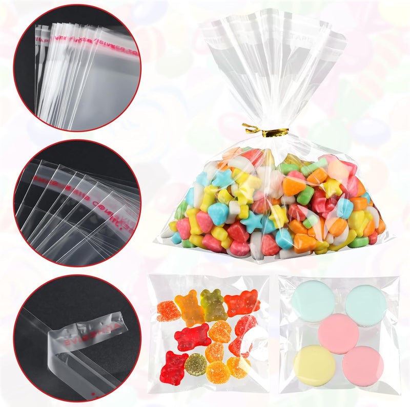 Lemicin 200Pcs Cookie Bags 7x7 Inches Self Sealing Cellophane Bags Self Adhesive Resealable Clear Large Cookie Bags with Twist Ties for Gift Giving Party Favors Bag - Image 3